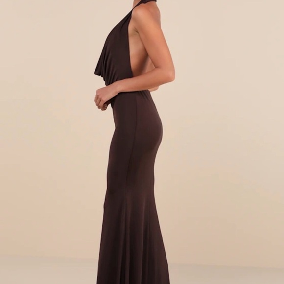 Lulu's Elegant Brown Backless Dress - Picture 2 of 5